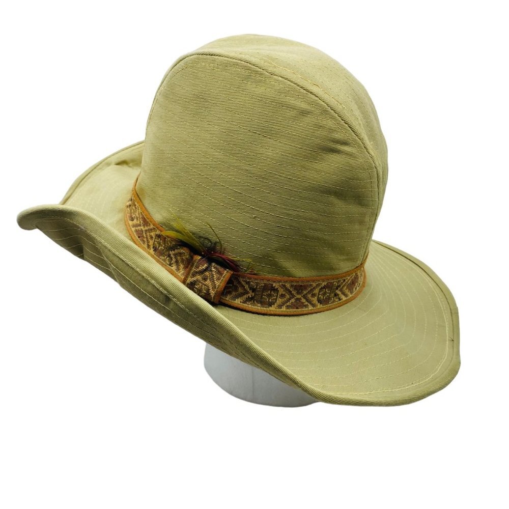 Vtg‎ Harvard UHCMW Cowboy Hat Custom Band Aztec Pattern Arrows Adult Small Tan